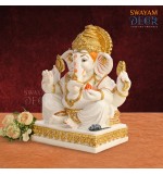 Gleaming Ganesha Idol - White Polyresin with Varak Gold