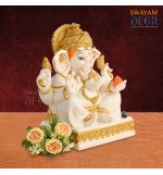 Gleaming Ganesha Idol - White Polyresin with Varak Gold