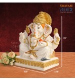 Gleaming Ganesha Idol - White Polyresin with Varak Gold