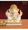 Gleaming Ganesha Idol - White Polyresin with Varak Gold