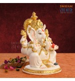 Gold Foil Ganesh Idol - Crystal White Polyresin with Varak Gold Coating 