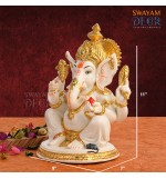 Gold Foil Ganesh Idol - Crystal White Polyresin with Varak Gold Coating 