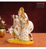 Radiant Love Radha Krishna Idol in Polyresin Material with Varak Gold Finish