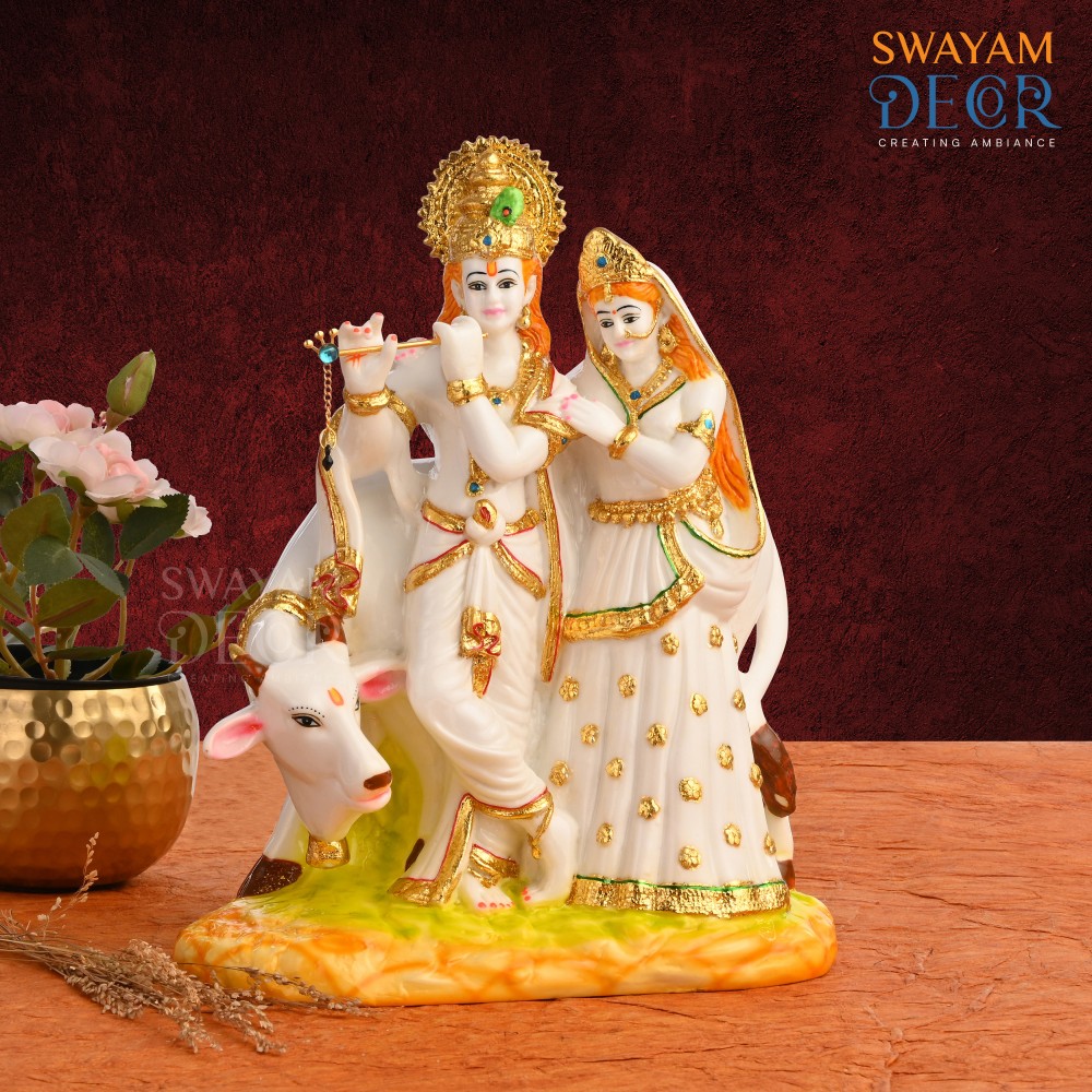 Radiant Love Radha Krishna Idol in Polyresin Material with Varak Gold Finish