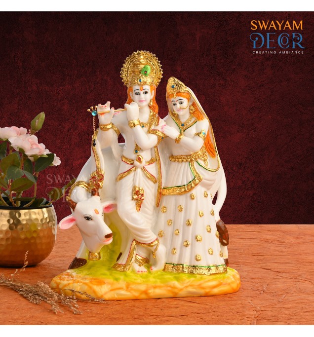 Radiant Love Radha Krishna Idol in Polyresin Material with Varak Gold Finish