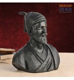 Royal Black Shivaji Statue with Intricate Detailing