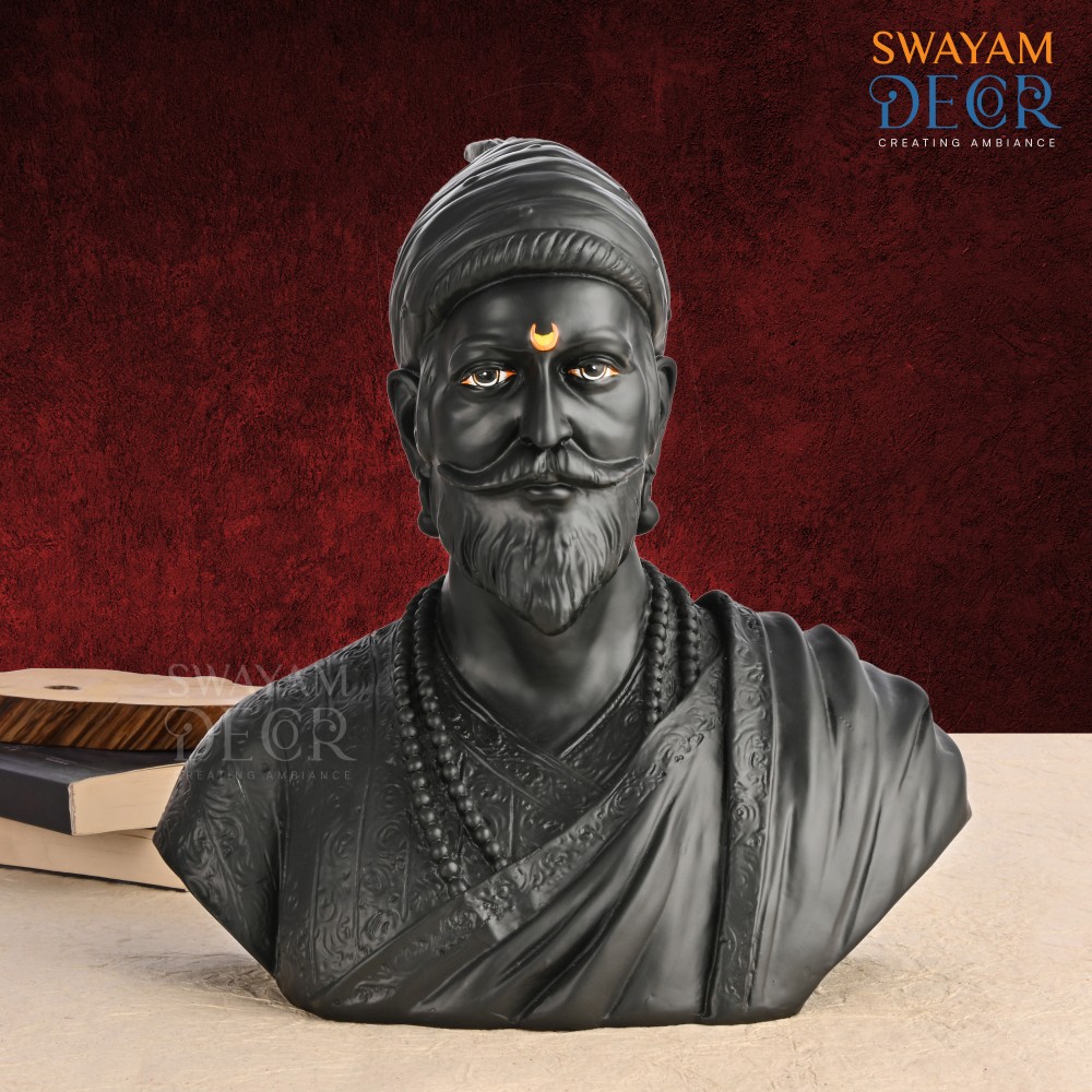 Royal Black Shivaji Statue with Intricate Detailing