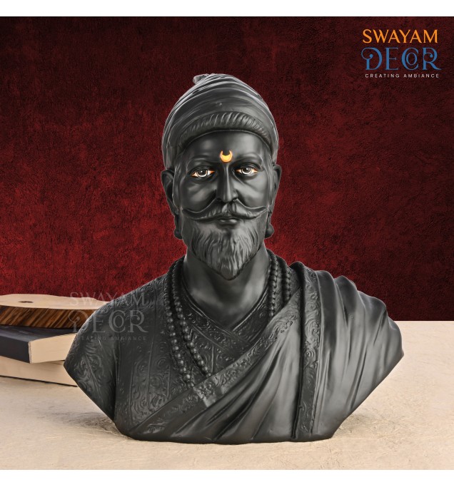 Royal Black Shivaji Statue with Intricate Detailing