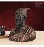 Majestic Shivaji Sculpture with Intricate Gold Work in Black Finish