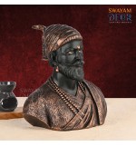 Majestic Shivaji Sculpture with Intricate Gold Work in Black Finish