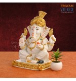 Enchanting Ganesh - White Polyresin with Varak Gold