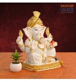 Enchanting Ganesh - White Polyresin with Varak Gold