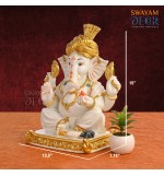 Enchanting Ganesh - White Polyresin with Varak Gold