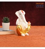 Premium Gold Ganesh - Imported Polyresin with White Finish