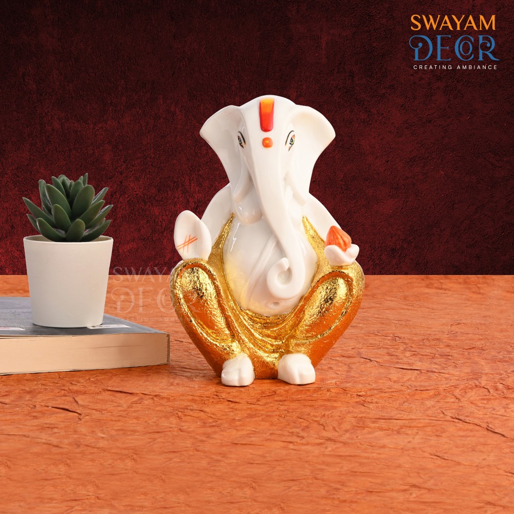 Premium Gold Ganesh - Imported Polyresin with White Finish