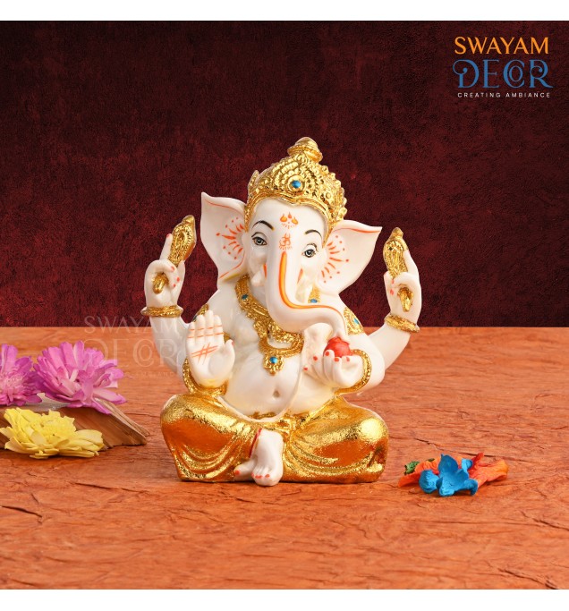 Divine Ganesh - Polyresin with Varak Gold and Gold Foil