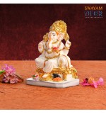 Elegant Gold Ganesh - White Polyresin with Varak Coating