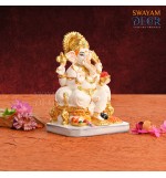 Elegant Gold Ganesh - White Polyresin with Varak Coating