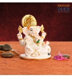 White Ganesh Idol - Varak Gold Coated with Gold Foil