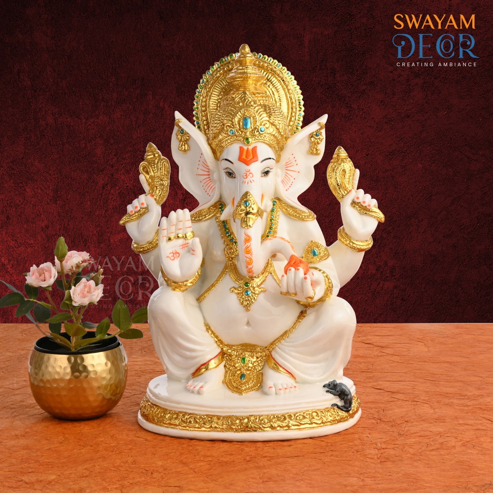 Varak Gold Ganesh - Detailed Polyresin with Smooth Finish