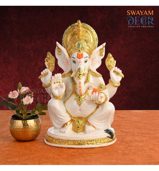 Varak Gold Ganesh - Detailed Polyresin with Smooth Finish