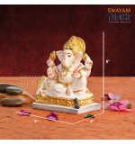 Divine Gold Ganesh - Imported Polyresin with White Finish