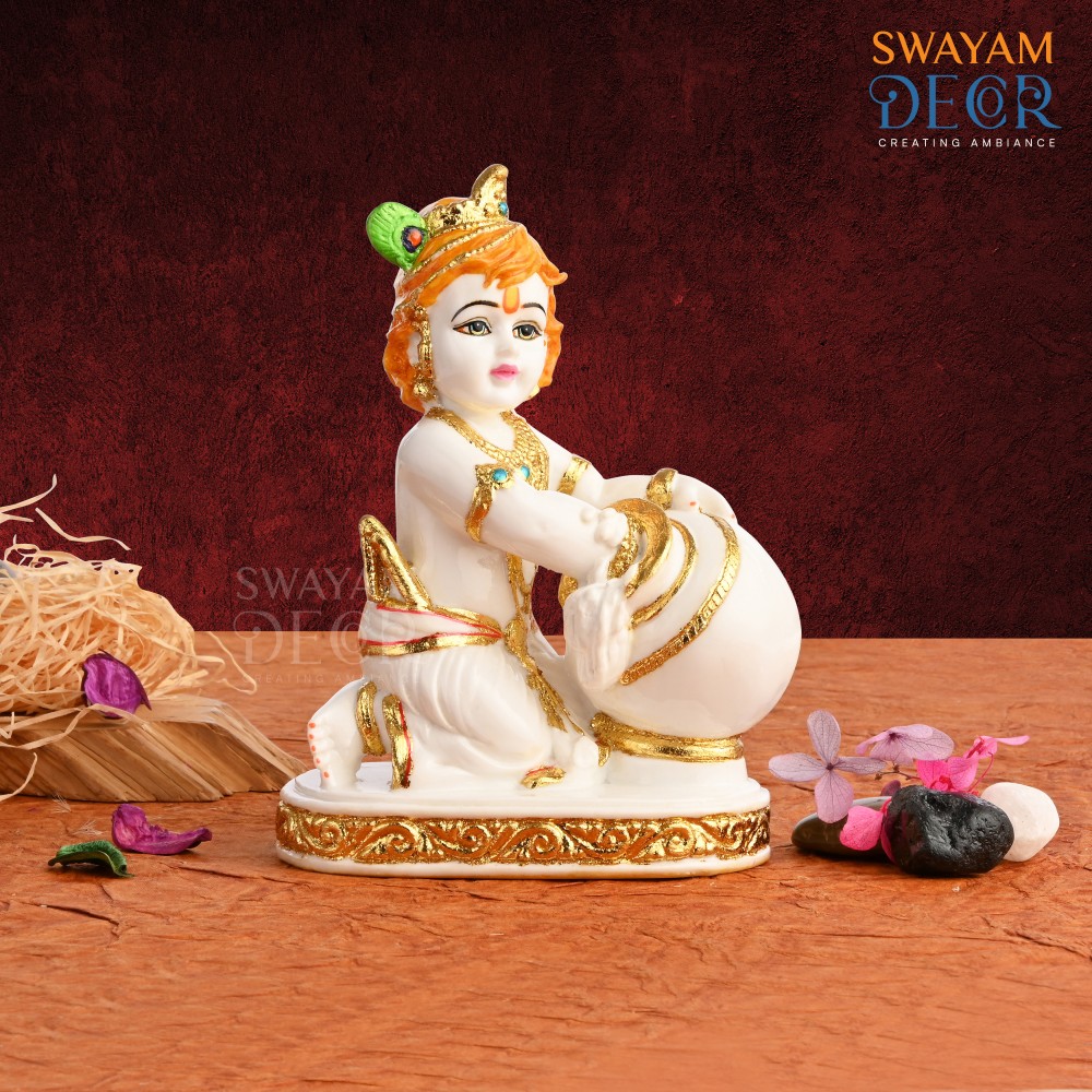 Divine Aura Bal Krishna Idol in Polyresin Material with Varak Gold Finish