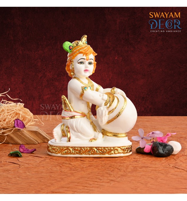 Divine Aura Bal Krishna Idol in Polyresin Material with Varak Gold Finish