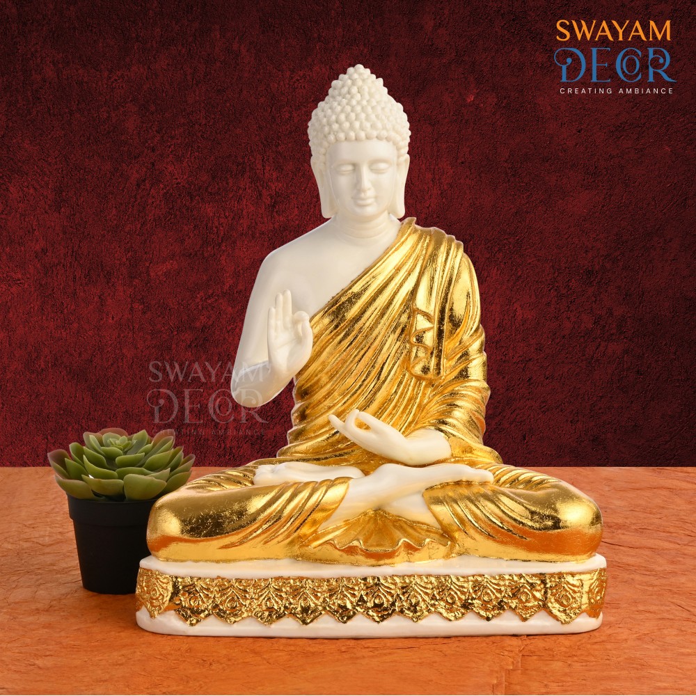 Golden Serenity Buddha Idol in White Finish 