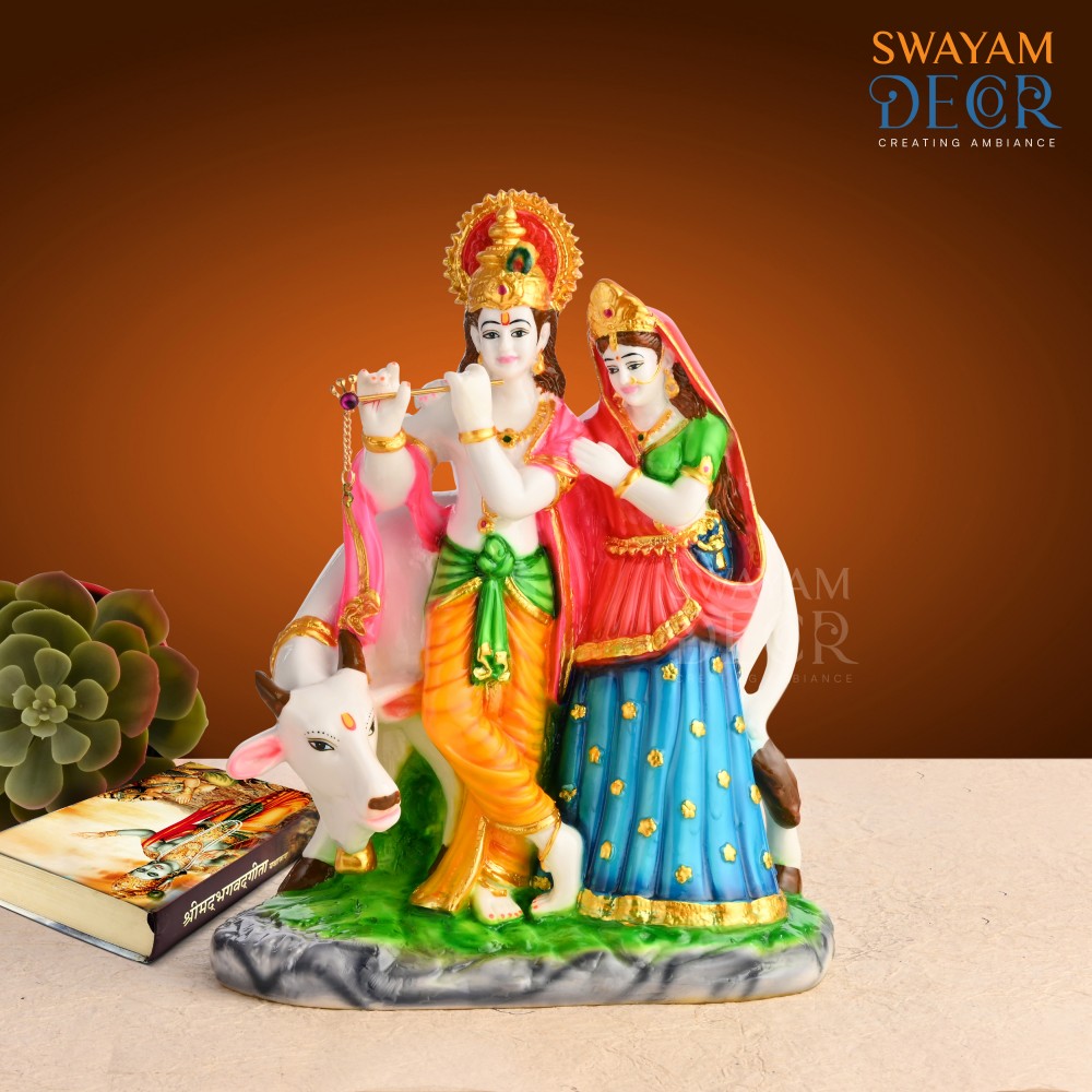 Divine Radha Krishna With Cow Statue