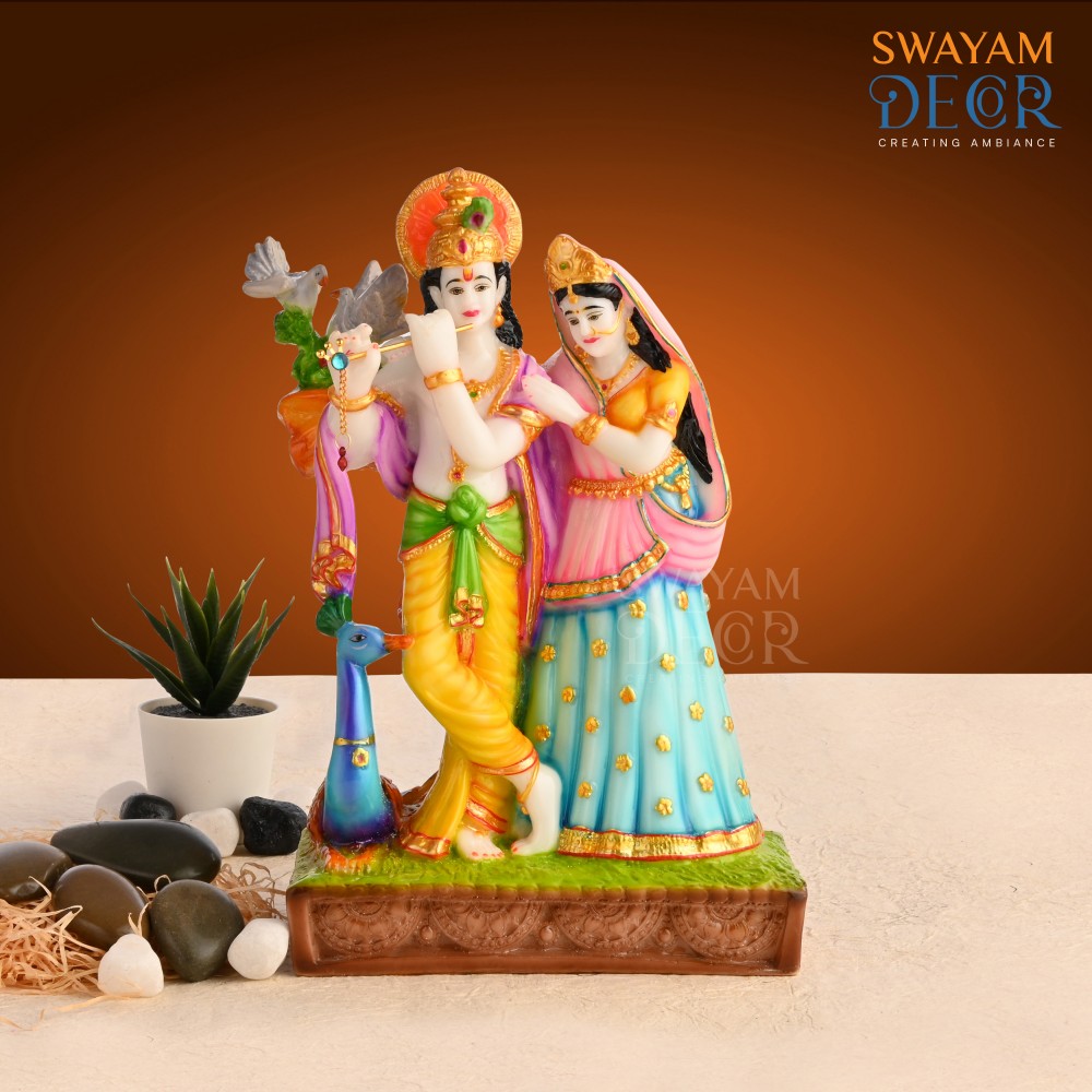 Peacock Feathered Radha Krishna Statue