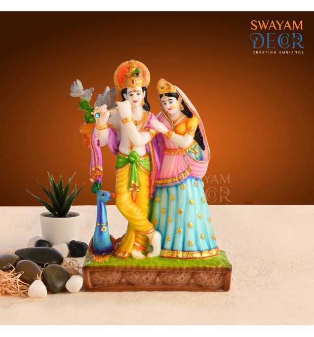 Peacock Feathered Radha Krishna Statue